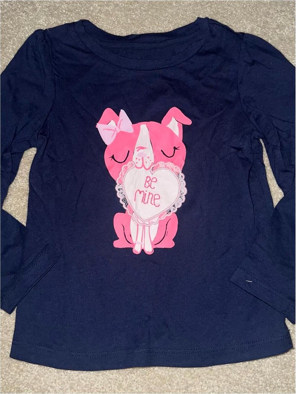 NWT GAP sz 3 Navy Long-Sleeve Tee with Pink Puppy Heart Graphic